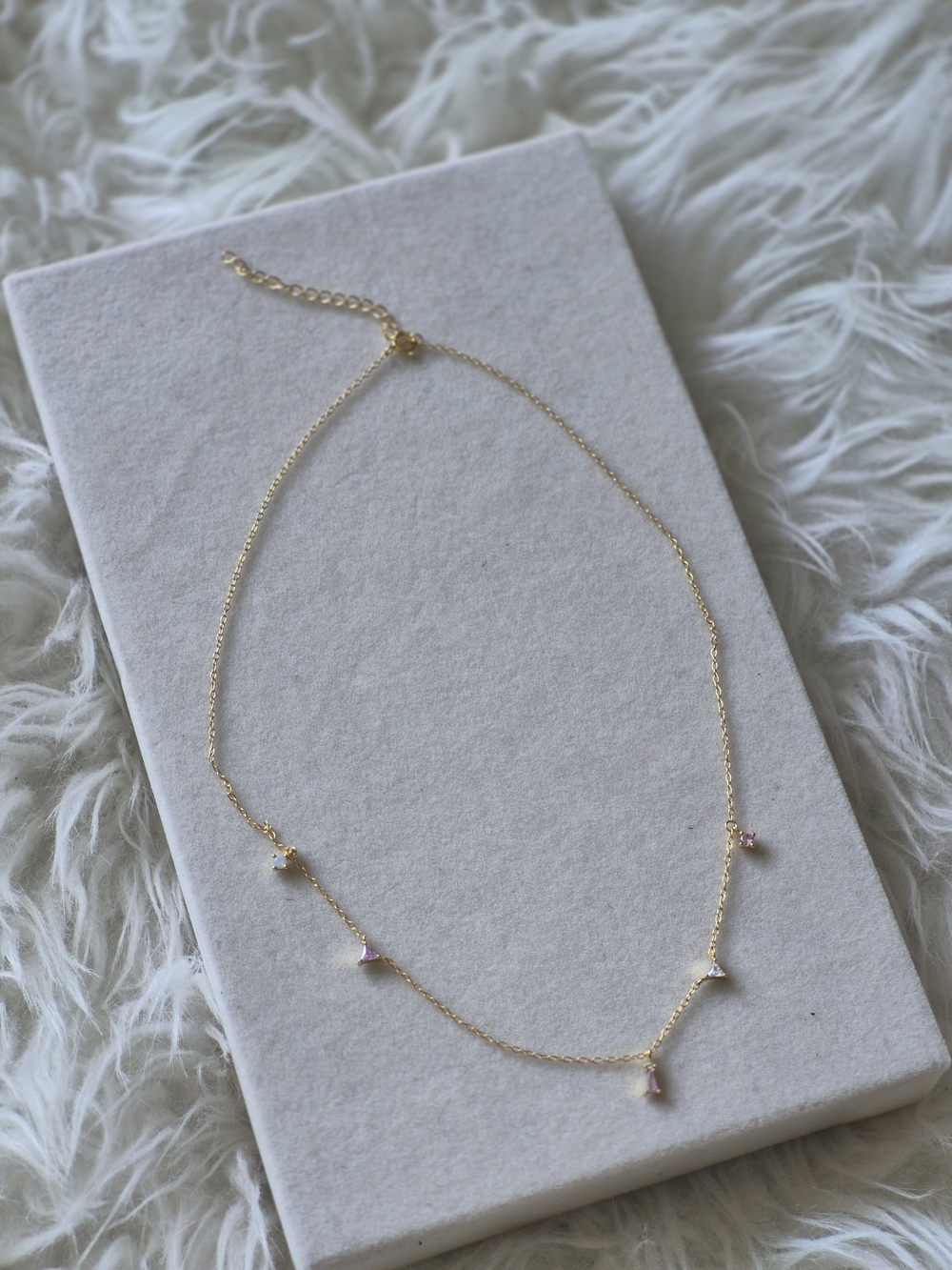 Gold Chain Necklace with Pink Accent Charms
